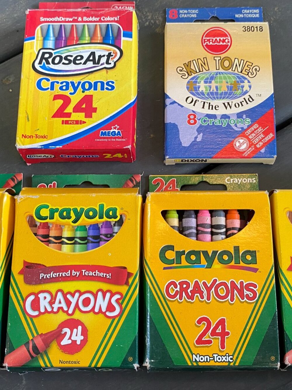 6 boxes of crayons-assorted! Used! Crayola, Prang-Skin Tones, & RoseArt